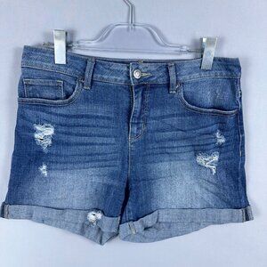 Time&Tru Jean Shorts Womens Size 10 Mid Rise Distressed Rolled Cuff Blue
